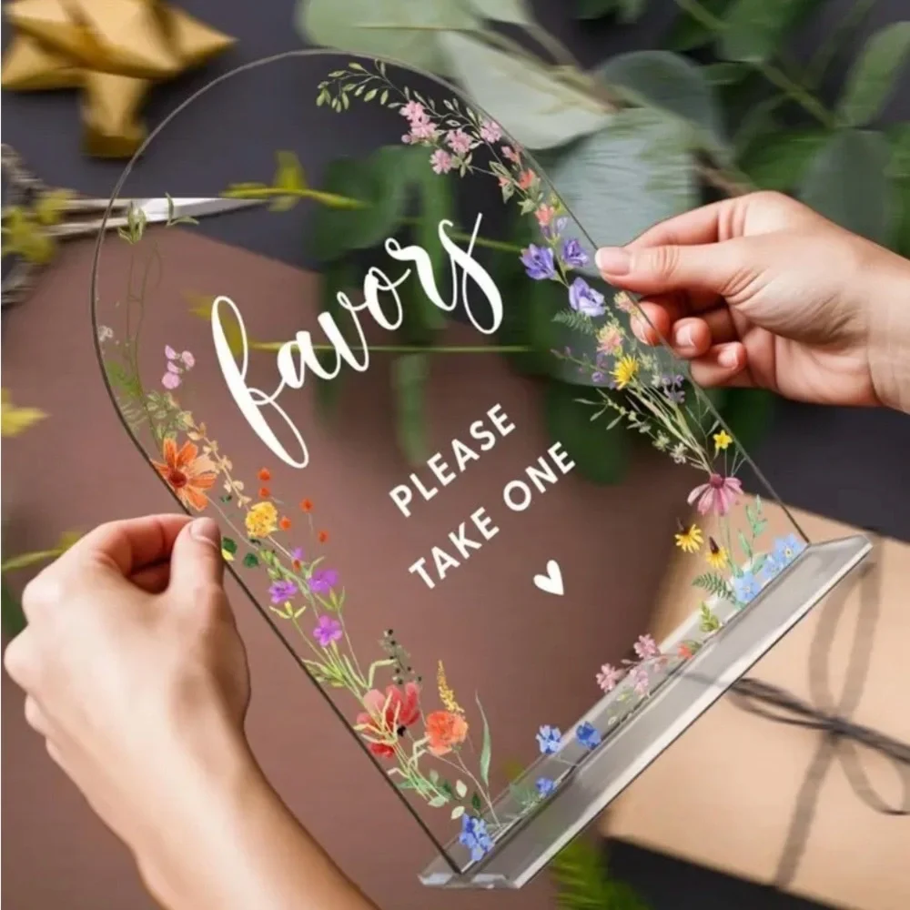 Wildflower Floral Painted Acrylic Party Favor Sign EUC